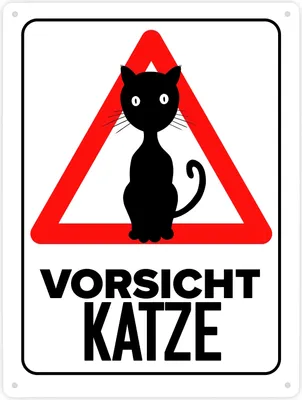 Produktbild von Vorsicht Katze Metallschild XXL in 28x38 cm mit Katzen Silhouette