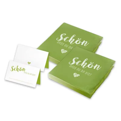 Produktbild von itenga 40x Servietten mit 48x Tischkarten Set - Schön dass du da bist - Frühlingsgrün