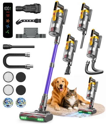 Produktbild von 65000Pa Akku Hand Stielstaubsauger 600W/65 Min, Ultraleiser Kabelloser Staubsauger Smart Display Leicht Anti-Verwicklung, Akku Handstaubsauger