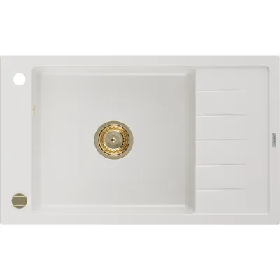 Obrázek produktu pro Mexen Elias 1-miskový granitový dřez s odkapávačem 795 x 480 mm, Bílá, sifon Zlatá - 6511791005-20-G