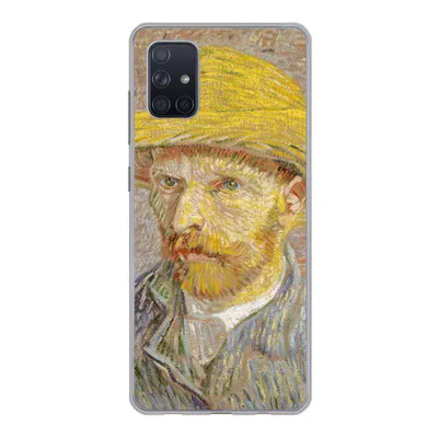 Produktbild von MuchoWow® Handyhülle Schutzhülle Hülle für Samsung Galaxy A71 Selbstbildnis mit Strohhut - Vincent van Gogh Silikon Softcase Handy Hülle - Kartenbesitzer