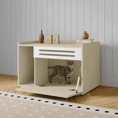 Produktbild von Katzenklo Möbel - Katzentoilette Schrank - Belüftet, Geräumig, Klapptür, Verstecktes Katzenklo, Indoor Katzenhaus, Holzoptik
