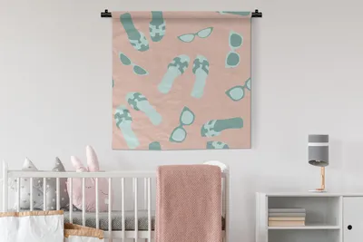 Produktbild von MuchoWow® Wandteppich Wandbehang Sommer - Hausschuhe - Sonnenbrille 90x90 cm Tapisserie Dekoration Wandtuch - Wandaufhänger