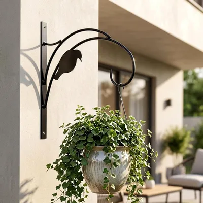 Produktbild von Vilde | Wandhalterung für Blumenampel - Metall Schwarz - Wandhaken mit Vogel-Motiv