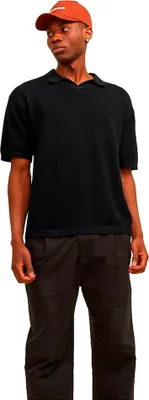 Image de Jack & Jones Linen Knit Polo à manches courtes Noir L Homme Noir L