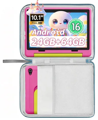 Produktbild von JENBIZZ Kinder Tablet Android 16 mit 10 Zoll, 24GB+64GB+1TB erweiterbar, 6000mAh, WiFi 6, mit Tragetasche