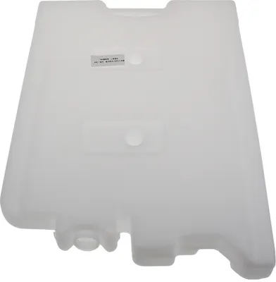 A white plastic water tank for an appliance.
