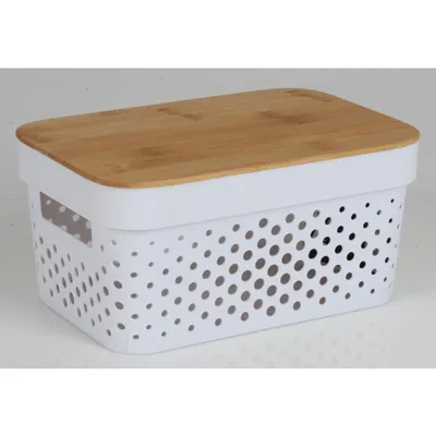 Produktbild von Aufbewahrungsbox 4,5L mit Bambusdeckel Allzweckbox Ordnungsbox Regalbox Badezimmerbox Schrankbox Kiste Aufbewahrungskorb