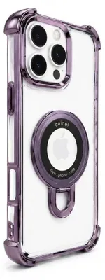 Produktbild von MagSafe Handyhülle für iPhone 14 Pro Transparent Lila – Case mit 360° drehbarem Ring-Ständer, stoßfeste Schutzhülle mit Kameraschutz
