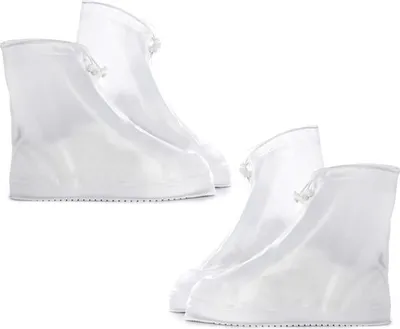 Produktbild von 2 Paare Schuhüberzieher Wasserdicht, Regenschutz Schuhe, Überschuhe Wiederverwendbare, schuhüberzieher fahrrad für Regen Schlammige Straßen, Rutschfeste gamaschen für Herren Damen(Weiß)