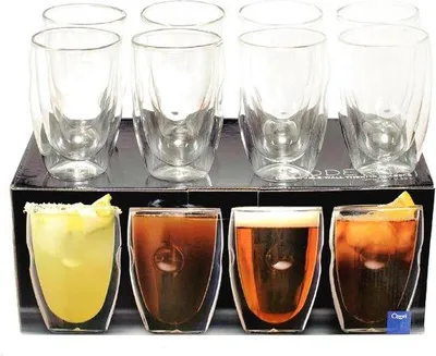Productafbeelding van Dubbelwandige Drinkglazen Set van 8 - Hitte- en Condensatiebestendig Glaswerk