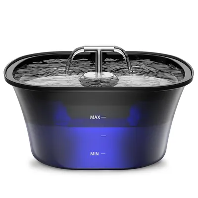 Produktbild von BalimoPet 2,5L Katzenbrunnen, Ultra leise Wasserbrunnen für Katzen, Eingebautes LED und Aktivkohlefilter, Leicht zu Reinigen, Doppelauslauf-Design