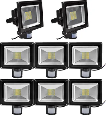 Produktbild von 8pcs 50W LED Fluter SMD Strahler mit PIR Bewegungsmelder,Greenmigo 120° Fluter IP65 Wasserdicht Aluminiumkörper Schwarz Warmweiß