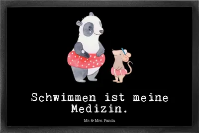 Produktbild von Mr. & Mrs. Panda Schmutzfänger Otter Schwimmen 40 x 60 cm - Schwarz - Geschenk, Fußabstreifer, Gummimatte, Fussmatte, Schwimmkurs, fußmatte, bodenmatte, Wassersport