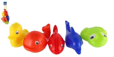 Productafbeelding van Badspeelgoed set met dieren, plastic, 5 stuks in een netje, afmetingen 30x15x8 cm, geschikt voor kinderen vanaf 12 maanden