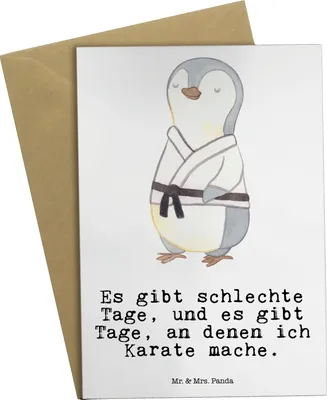 Produktbild von Mr. & Mrs. Panda Glückwunschkarte Pinguin Karate - Weiß - Geschenk, hochzeitskarten, Selbstverteidigung, Kampfkunst, einladungskarten, weihnachtskarten, Kampfsportart