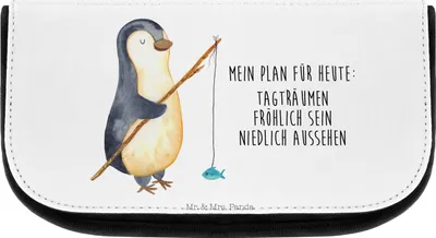 Produktbild von Mr. & Mrs. Panda Make-up Täschchen Pinguin Angler - Weiß - Geschenk, Angel, Angeln, Kosmetiktasche, Neustart, Organizer, Urlaub, Schminktasche, Kulturtasche, Motiviert