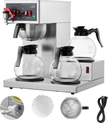 Immagine prodotto di Macchina da caffè commerciale a filtro - 3 caraffe in vetro - 12 tazze - Macchina da caffè ad alte prestazioni - Macchina da caffè commerciale per bar e ristoranti