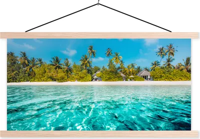 Produktbild von MuchoWow® Textilposter Strand - Palmen - Meer 60x30 cm mit holzfarbenen Rahmen - Dekoration