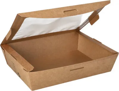 Produktbild von Papstar Feinkostboxen, Pappe mit Sichtfenster aus PLA "pure" eckig 1000 ml "100% Fair" 4 x 40 Stück