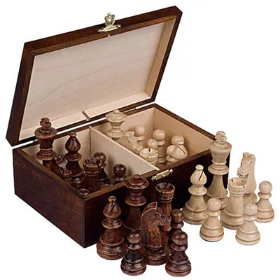Image de Pions d'échecs pour tournoi avec boîte de rangement en bois