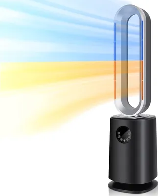 Image de Ventilateur sans pales avec purificateur d'air, ventilateur de tour, ventilateurs 3-en-1, purificateur d'air, ventilateur colonne avec télécommande, minuterie de 12 heures, oscillation