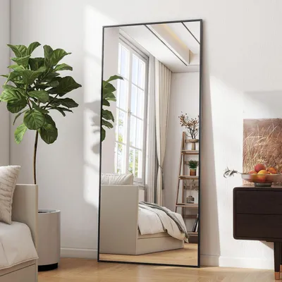 Immagine prodotto di Specchio a figura intera, 60x165 cm, infrangibile, con supporto, specchio da parete HD, colore nero