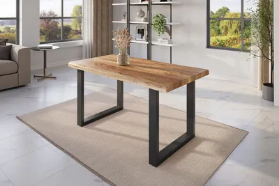 Produktbild von Esstisch Baumkante 160 x 85 cm Mangoholz Rough U-Gestell schwarz ATLAS