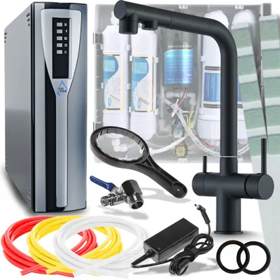 Produktbild von 3-Wege Küchenarmatur Ari Venom 2, ausziehbare Brause, 360 Grad schwenkbar, Wasserfilter Anschluss, Keramikkartusche, schwarz matt