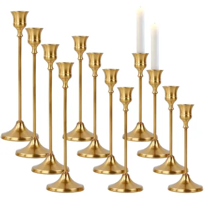 12 Stabkerzenhalter, Antik Gold, 3 Höhen (23/19/15 cm)