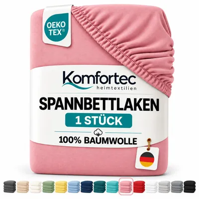 Produktbild von Komfortec Jersey Spannbettlaken 180x200 cm, 100% Baumwolle, Rosa