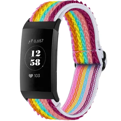 Produktbild von imoshion Elastisches Nylonarmband für das Fitbit Charge 3 / 4 - Rainbow