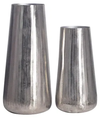 Immagine prodotto di WOHNLING Vaso decorativo, set da 2 pezzi, alluminio argento, rotondo, vaso da fiori moderno, vaso decorativo in 2 pezzi per fiori, vaso da tavolo in alluminio, decorazione per la casa, decorazione da tavola in metallo, realizzato a mano