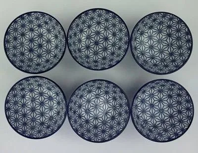 Produktbild von 6er Set japanische Reisschalen Müslischalen Dessertschalen Blau Weiß Keramik