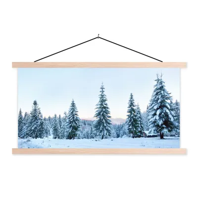 Produktbild von MuchoWow® Textilposter Winter - Schnee - Bäume 60x30 cm mit holzfarbenen Rahmen - Dekoration
