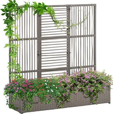 Produktbild von Outsunny Polyrattan Hochbeet mit Rankgitter, Blumenkasten für Garten Grau