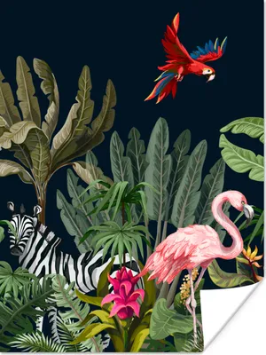 Produktbild von MuchoWow® Poster Dschungel - Pflanzen - Tiere - Kinder - Flamingo - Zebra 120x160 cm - Wandbilder
