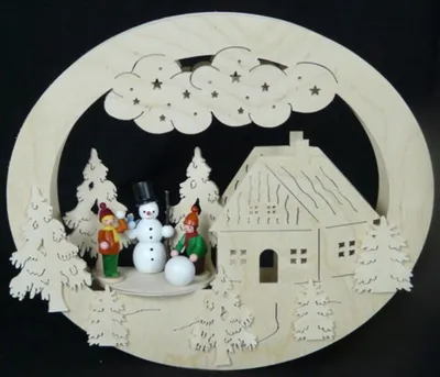 Zdjęcie produktu dla Obraz okienny z domkiem, bałwankiem i oświetleniem, szer. x wys. x gł. 32 x 32 x 4 cm, NOWY