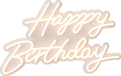 Zdjęcie produktu dla Tabliczka LED Relaxdays, „Happy Birthday”, świecąca dekoracja urodzinowa, wys. x szer.: 28 x 40 cm, do zawieszenia, kabel USB, ciepła biel