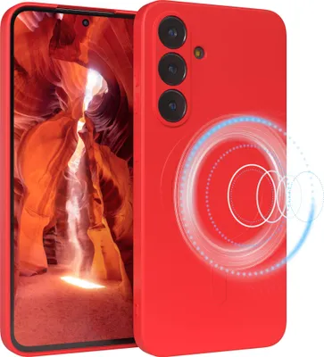 Produktbild von EAZY CASE - Silikonhülle magnetisch für Samsung Galaxy S25 FE, Hülle Silikon, weich stoßfeste Magnet Handyhülle, Schutzhülle mit Kameraschutz, TPU Bumper in Rot