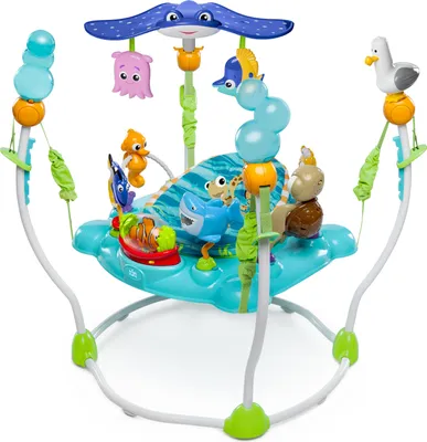 A baby jumper with ocean-themed toys.