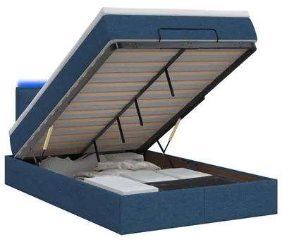 Image de Lit avec rangement et matelas LED, couleur bleue, dimensions 120 x 190 cm