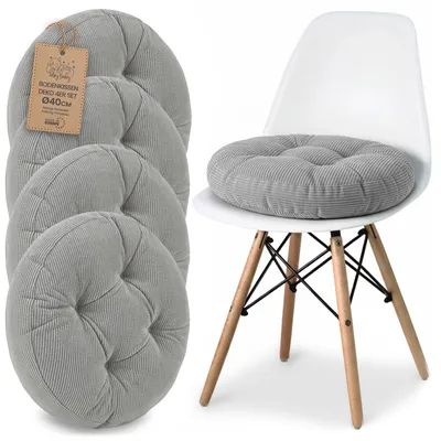 Produktbild von Sitzkissen Rund 40 cm 4er Set aus Cord Stuhlkissen Bodenkissen Sitzauflage Grau