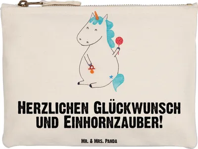 Produktbild von Mr. & Mrs. Panda Make-Up Tasche Einhorn Baby Grösse XL Große - Weiß - Geschenk, Pouch, Stoffbeutel, Geburtstag, Unicorn, Einhörner, Schlampermäppchen, Geburt, Federmappe
