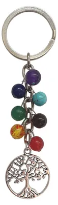 Produktbild von Schlüsselanhänger "Lebensbaum" Chakra Edelstein-, Resin-, und Glasperlen mit Met