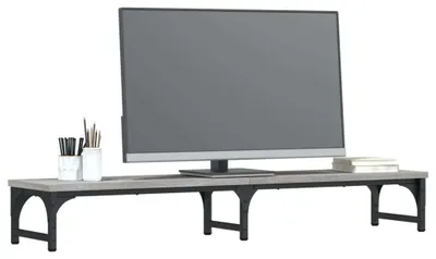 Produktbild von Monitorständer Monitorerhöhung mit Tastaturablage und Stauraum Schreibtisch Aufsatz Holzwerkstoff ergonomisch rutschfeste Füße Grau Sonoma 85 x 23 x 15 5 cm
