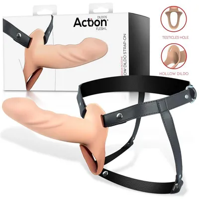 Obrázek produktu pro ACTION – Strap-on postroj s dutým dildem z prémiového silikonu, velikost L
