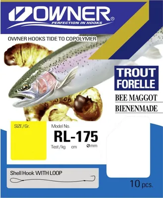 Produktbild von Owner Bienenmaden Forellenhaken 150cm silberfarben - Angelhaken, Größe/Tragkraft/Durchmesser/Inhalt:Gr. 8/4.7kg/0.22mm/9 Haken pro Packung
