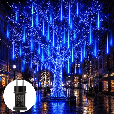Productafbeelding van 4M Meteorregen lichtketting, 288 LED's, kerstdecoratie, ijspegels lichtketting, geschikt voor winter, Halloween, dakgoot, raam, tuin, balkon, blauw