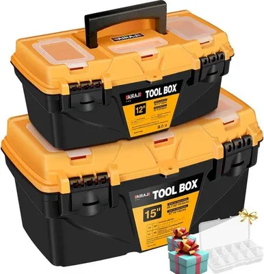 Image de Boîte à outils 12+15 pouces, vide, en plastique, avec tiroir et serrure